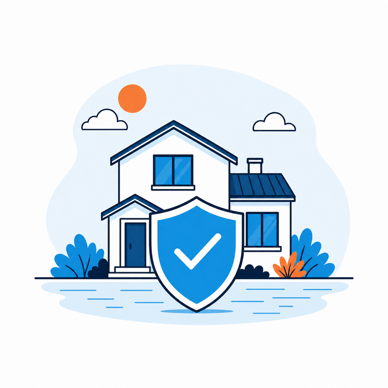 A generic home protected by a flood coverage shield